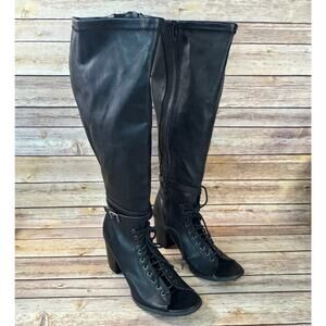 Torrid Womens Black Lace Up Block Heel Open Toe Knee High Boots 9